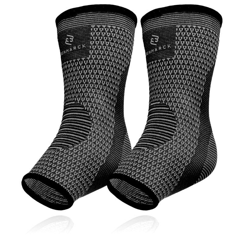 Benmarck Achilles Tendon Support Brace Plantar Fasciitis Sock Ankle Compression Sleeve For Running Tendonitis and Flat Feet Relief Gray Black Unisize
